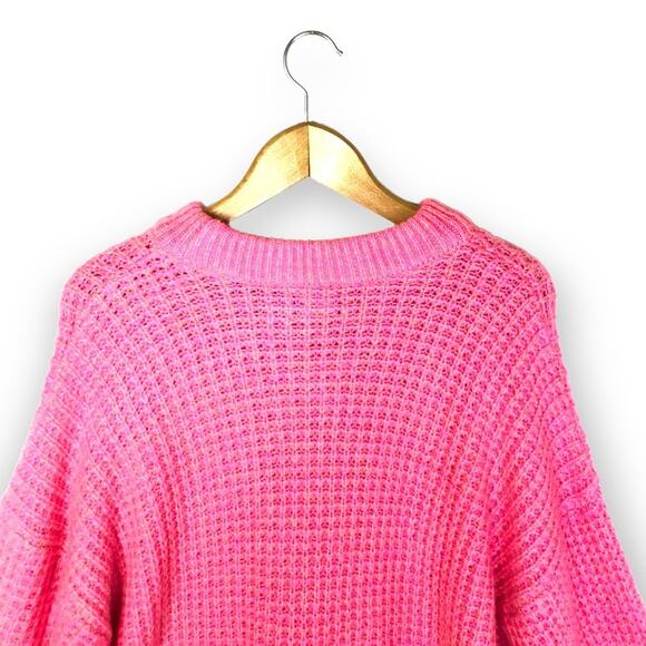 ASOS Women's Design Boxy Balloon Sleeve Pullover Sweater 12 Pink Waffle Knit - Picture 9 of 15